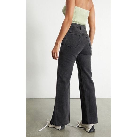 Pac Sun 90s Boyfriend High Rise Washed Black Denim Jeans Split Front Wide Leg 27 - Picture 3 of 15